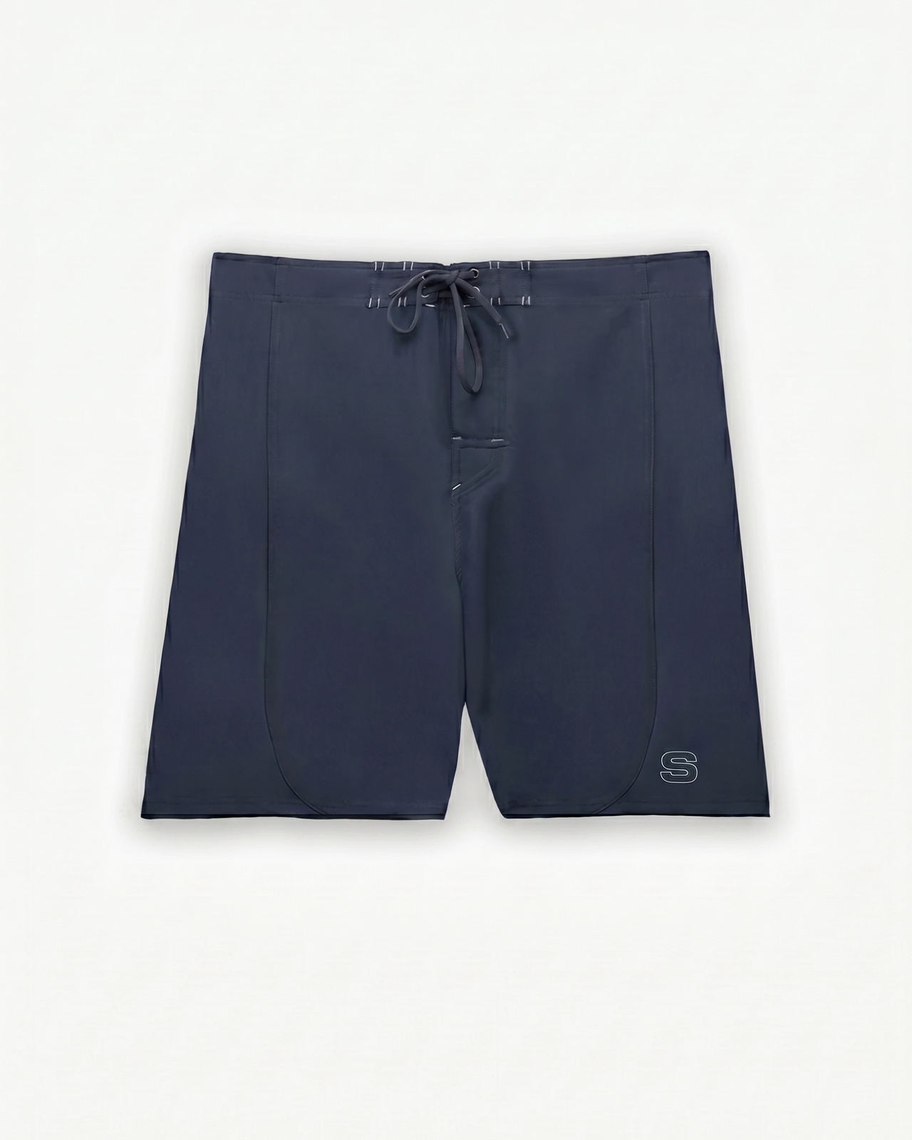 Navy blue shorts with a S logo on a white background